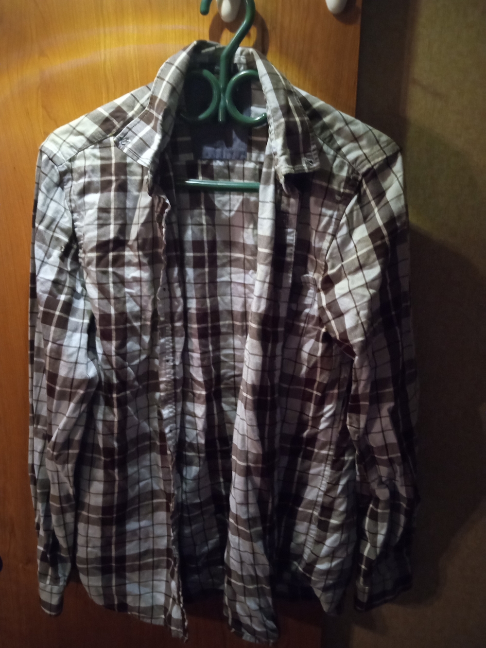 Men's Plaid Button-Down Shirt - Brown & White